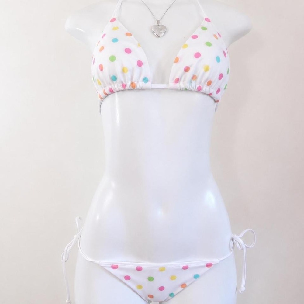 pastel rainbow polka dot bikini set y2k coquette kawaii swimsuit